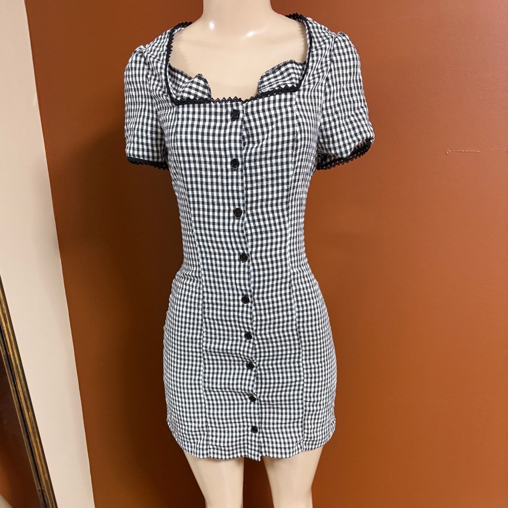 Elegant Black and White Gingham Mini Dress
